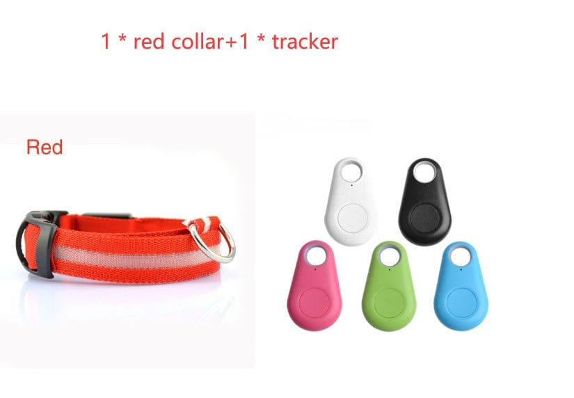 Collier LED rouge pour chien avec tracker, accessoires pour animaux, sécurité lors des promenades nocturnes.
