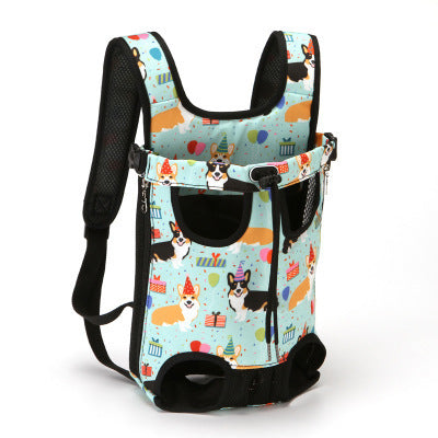 Sac à dos pour animaux avec motif de corgis coloré, idéal pour les promenades et excursions.