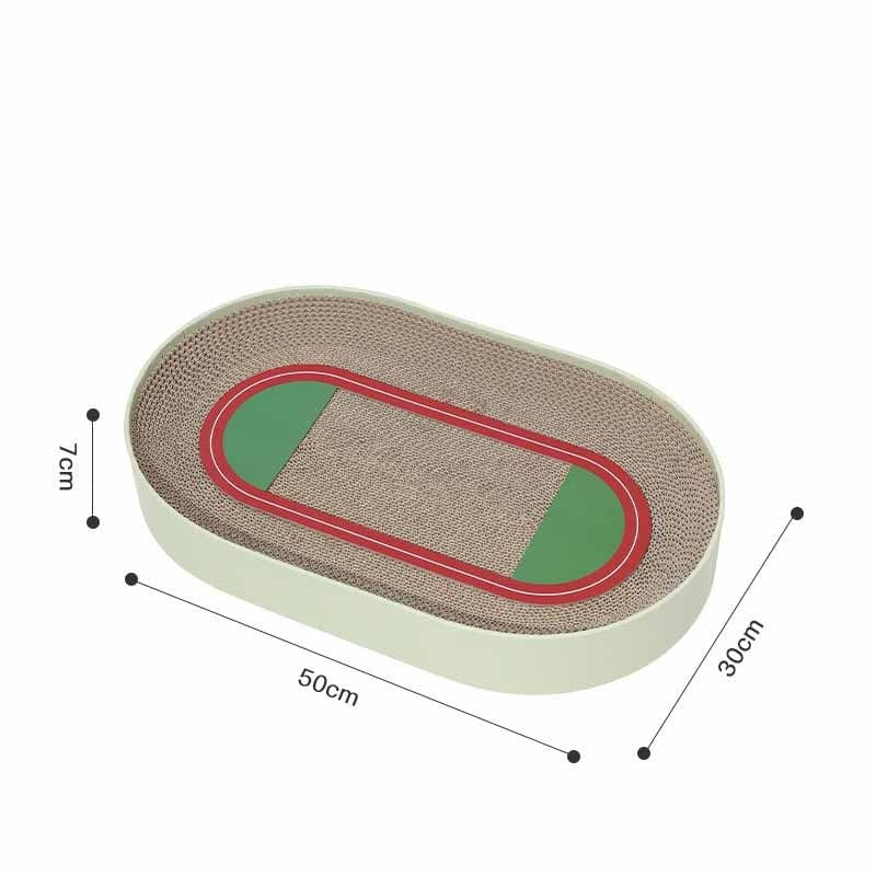 Plateau à griffer en carton en forme de terrain de football pour chat, durable et amusant, 50cm x 30cm.