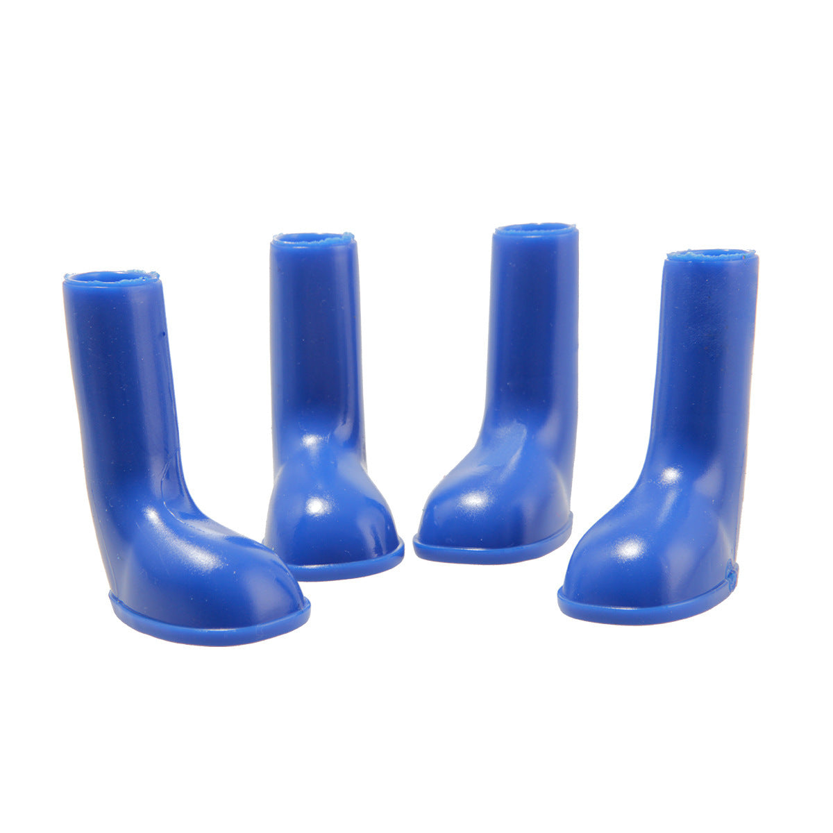 Chaussures de pluie imperméables bleues pour animaux, idéales pour protéger les pattes par temps pluvieux.