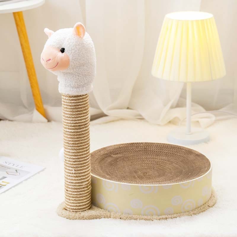 Plaque à gratter ronde pour chat en carton avec tête de mouton, parfait pour le bien-être des animaux de compagnie.