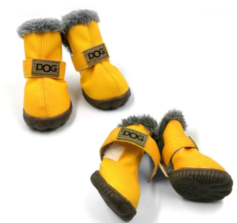Bottes d'hiver jaunes pour chiens, confortables et imperméables, avec doublure en fourrure.