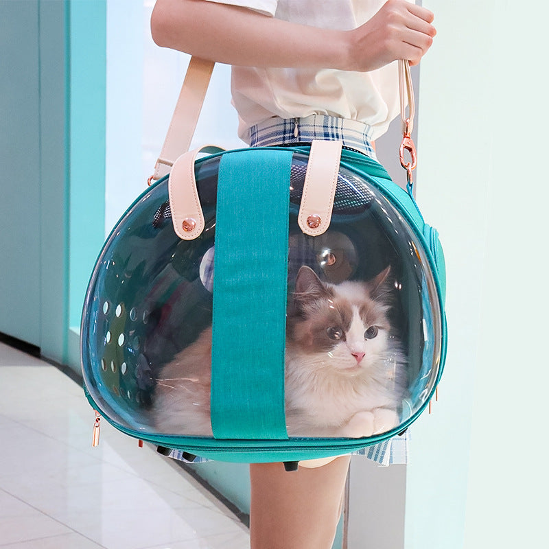 Sac transparent Double Fish pour animaux, idéal pour transport chien et chat, durable et confortable.
