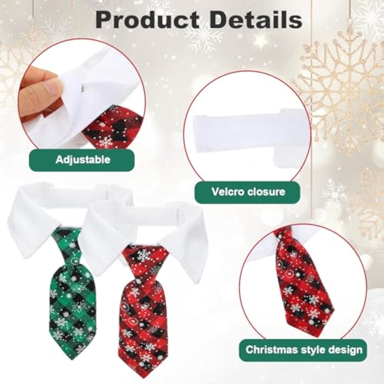 Nœud papillon de Noël ajustable pour chien avec fermeture Velcro et design festif.