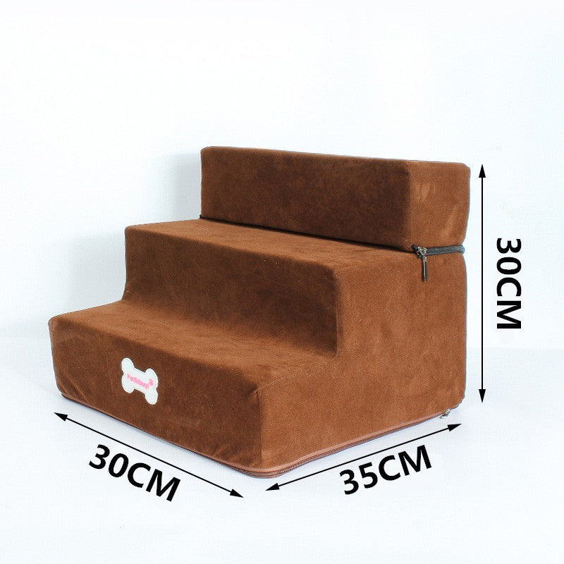 Escalier pour animaux de compagnie en velours de daim avec trois marches confortables, dimensions 30x30x35 cm.