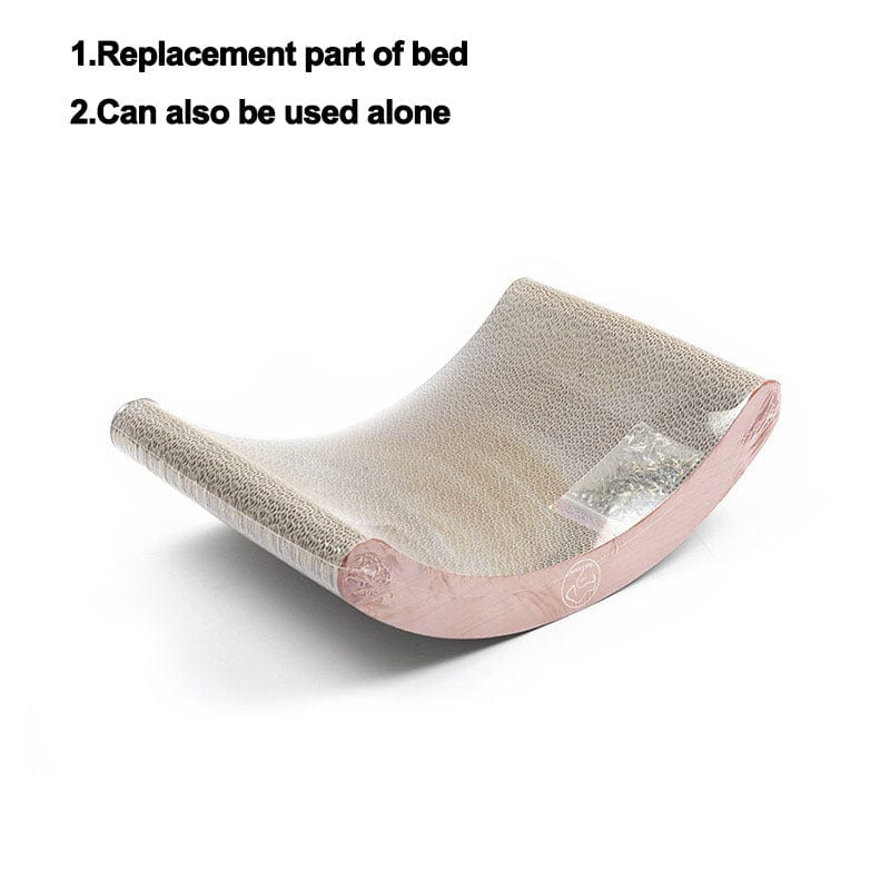 Grindoir U en forme de lit pour chat en papier ondulé, parfait pour gratter et divertir les félins.
