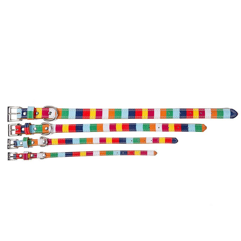 Collier en cuir coloré pour chien, disponible en taille S, M, L, avec motifs vibrants et durables.