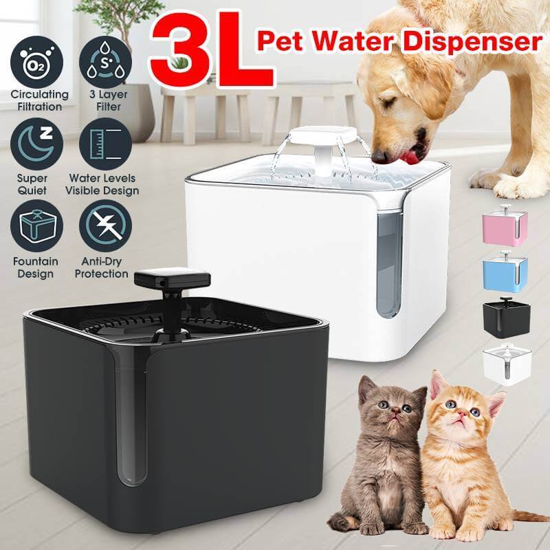 3L Automatic Pet Water Dispenser with fresh circulating filtration for dogs and cats, stylish design and multiple color options.