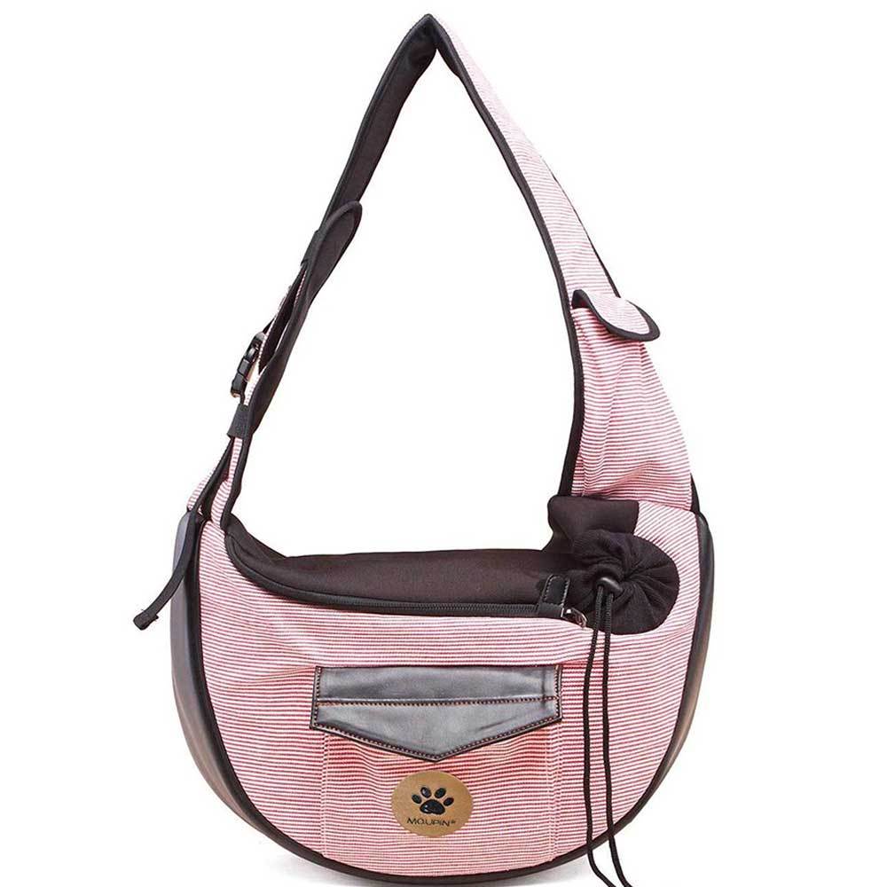 Sac de voyage pour animaux chic et confortable en coton à rayures, idéal pour transporter vos compagnons à quatre pattes.