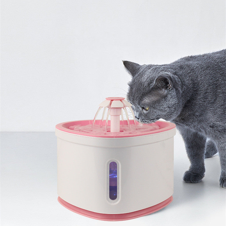 Fontaine automatique pour animaux avec LED, un chat s'approchant de l'eau fraîche.