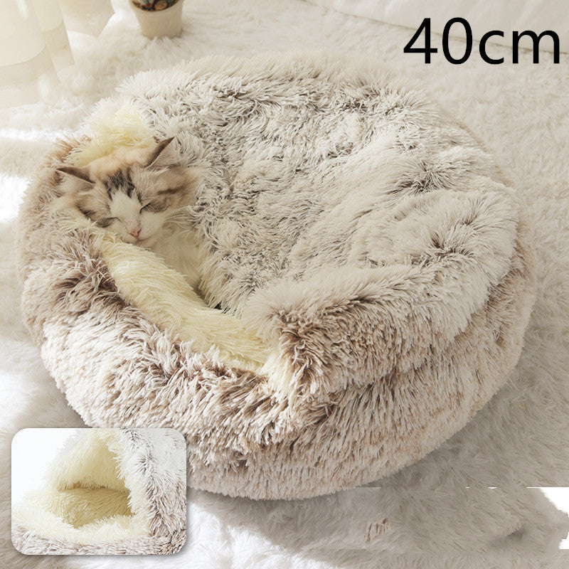 Lit Douillet 2 En 1 pour Chiens et Chats - Lit d'Hiver Rond en Peluche