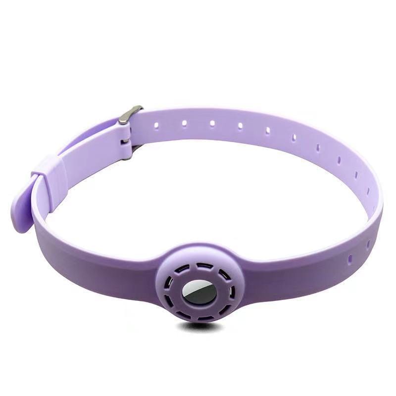 Collier antichute en silicone violet avec emplacement pour tracker Airtag pour animaux de compagnie.