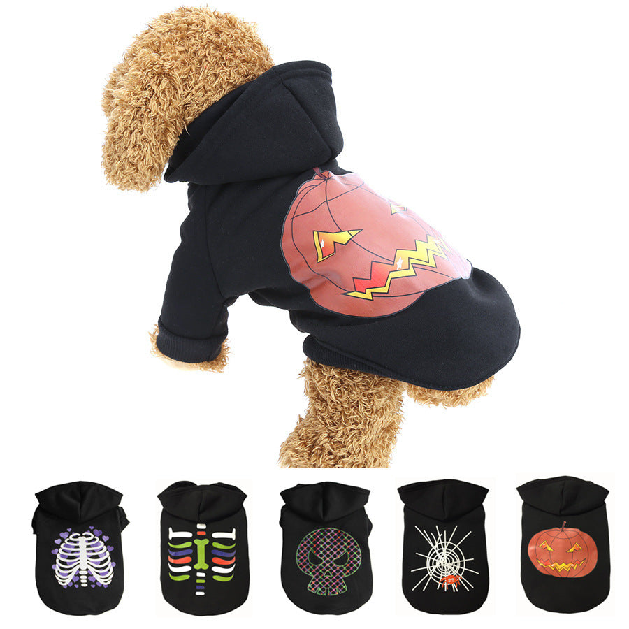Manteau Halloween pour chien avec motif de citrouille, parfait pour les fêtes d'Halloween.