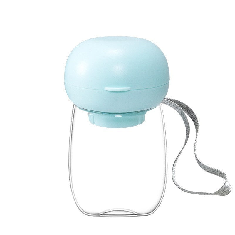 Gourde portable pour animaux de compagnie, couleur bleue, avec lanière. Idéale pour l'hydratation en plein air.