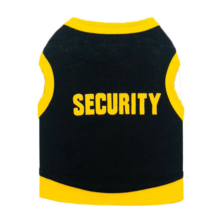 Gilet de sécurité en coton pour petit chien, modèle noir avec inscription jaune 'SECURITY' à l'arrière.