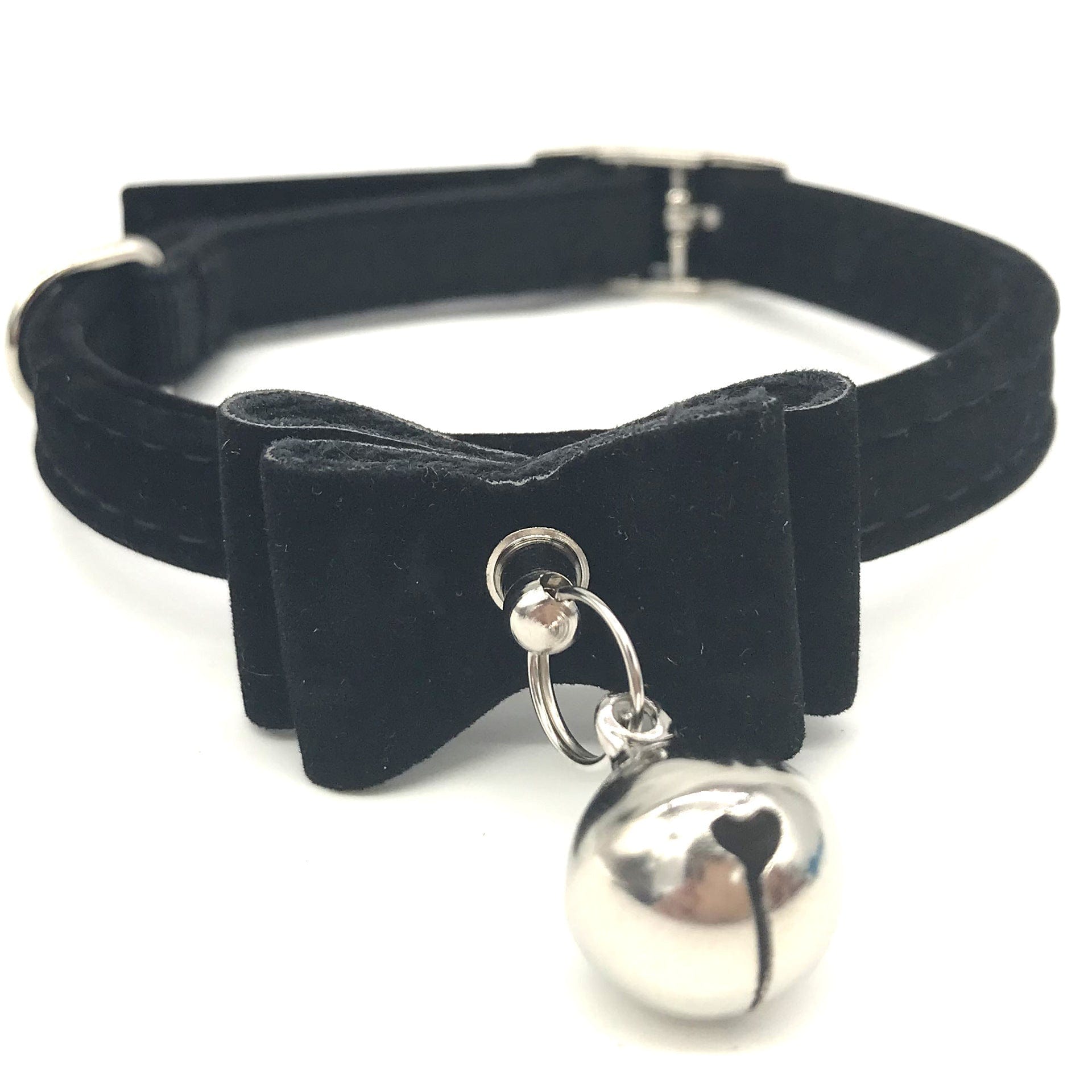 Collier pour chat avec cloche et nœud en velours, noir, élégant et sécurisé pour votre félin.