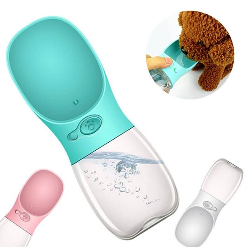 Gourde d'eau portable pour animaux, idéale pour chiens et chats, en matériaux écologiques, couleur verte.