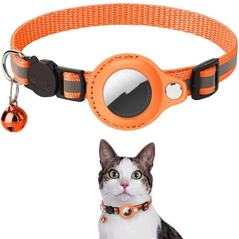 Collier réfléchissant étanche en nylon orange pour chat, idéal pour sécurité et style d'animaux.