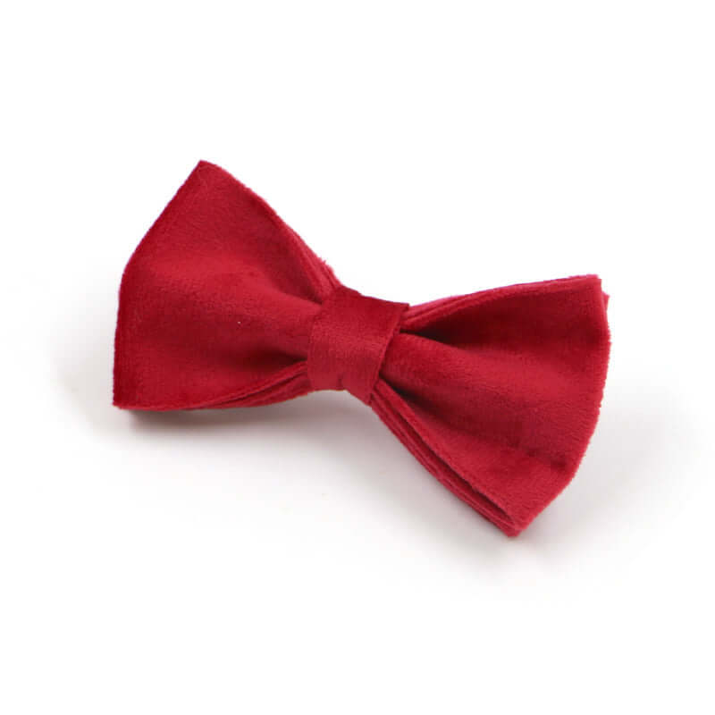Nœud papillon en tissu rouge élégant pour animaux de compagnie, accessoire stylé pour chiens et chats.