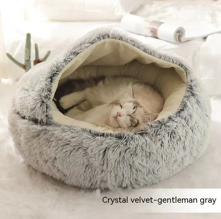 Lit Douillet 2 En 1 pour Chiens et Chats - Lit d'Hiver Rond en Peluche