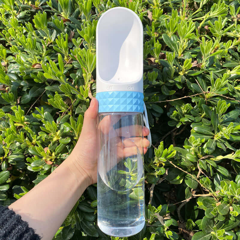 Gobelet d'eau portable pour chien en main, conçu pour une hydratation pratique lors des sorties.