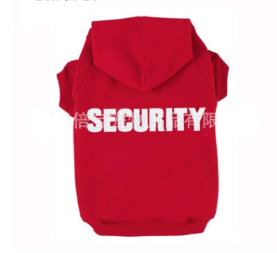 Pull à capuche rouge pour chien avec inscription 'SECURITY', idéal pour garder votre animal au chaud et stylé.