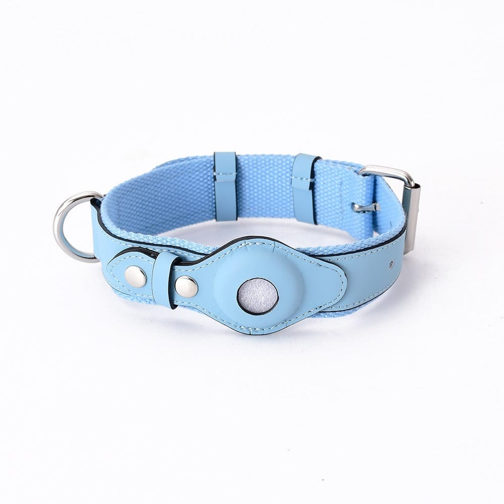 Collier pour chien ajustable en cuir bleu avec tracker Apple Airtag.