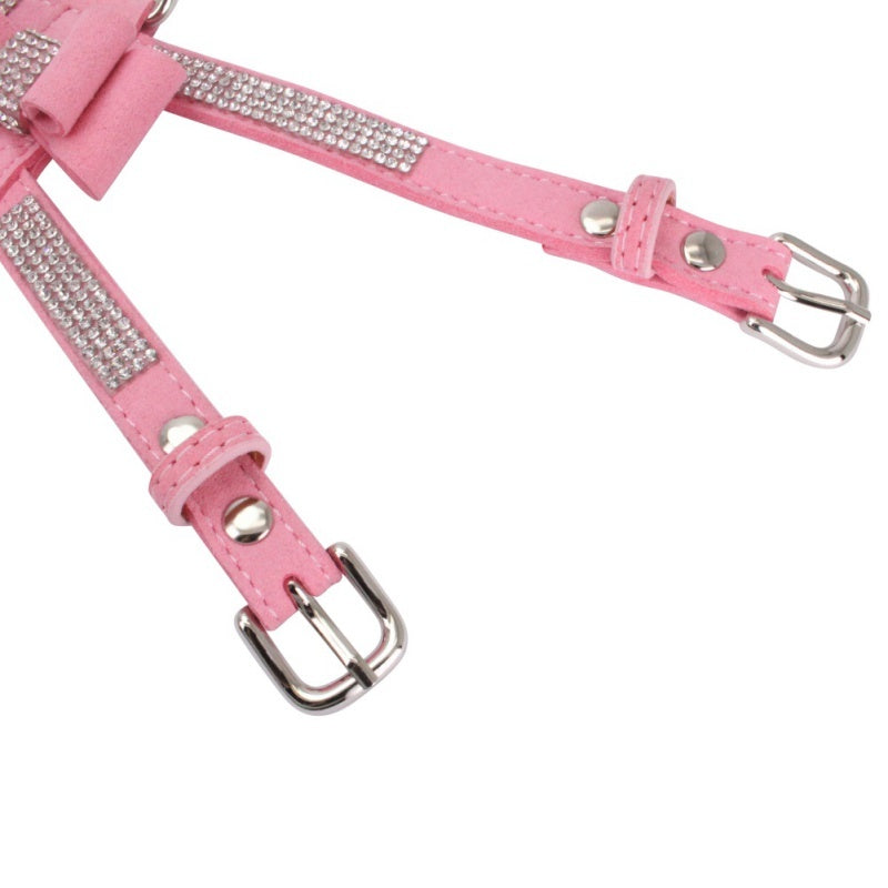Harnais en velours rose à strass pour chiens et chats, élégant et confortable, parfait pour les sorties.
