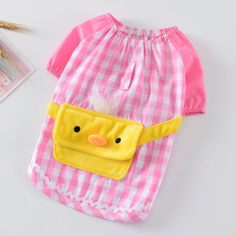 Vêtement coloré pour chien en coton avec motif de canard et empiècement à carreaux, idéal pour le printemps.