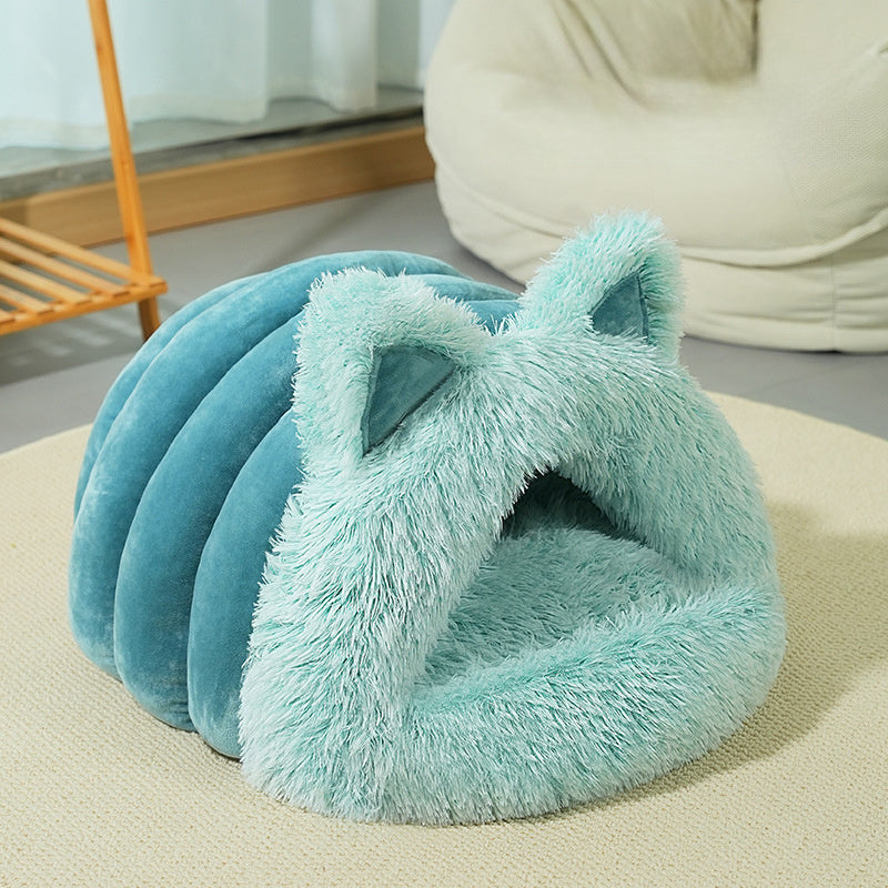 Lit pour animaux en peluche avec oreilles de chat