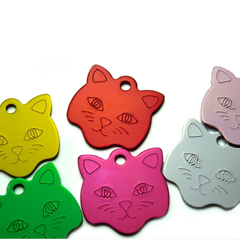 Médaille en aluminium colorée en forme de tête de chat, parfaite pour collier de chien ou chat, accessoires pour animaux.