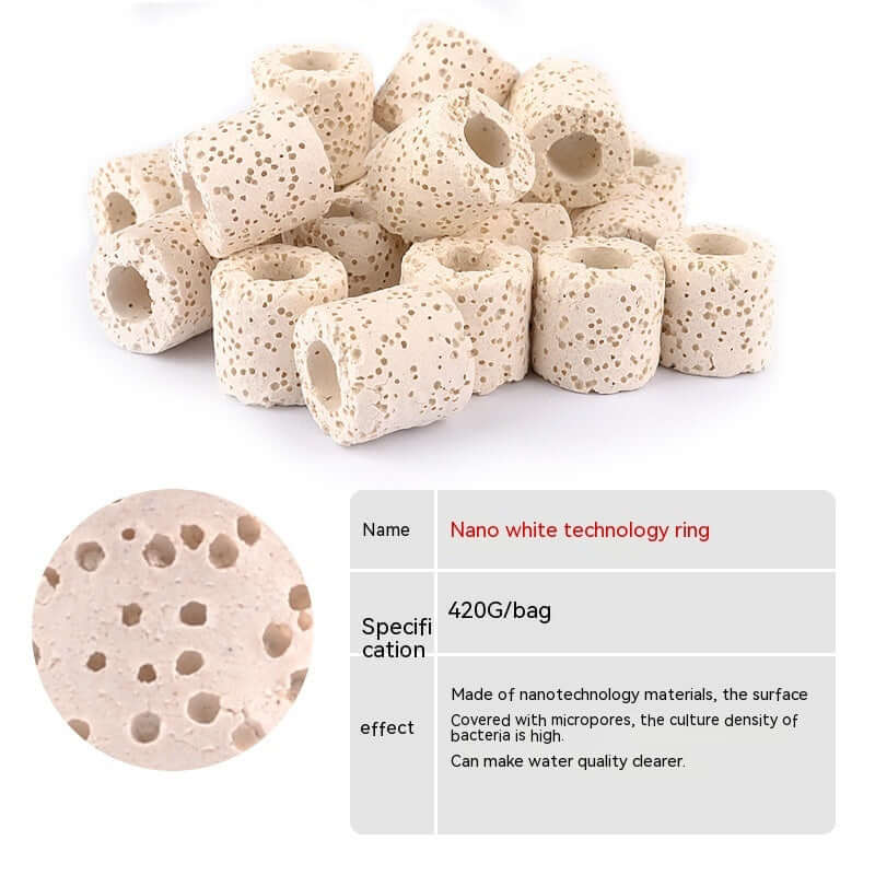 Céramique de filtration pour aquarium, anneaux en technologie nano, 420g, améliore la qualité de l'eau.