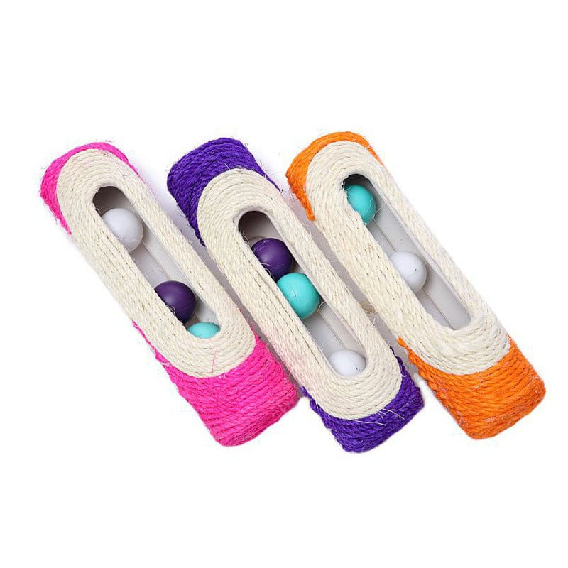 Jouet pour chat en sisal avec trois balles colorées pour stimule le jeu et l'instinct de chasse.