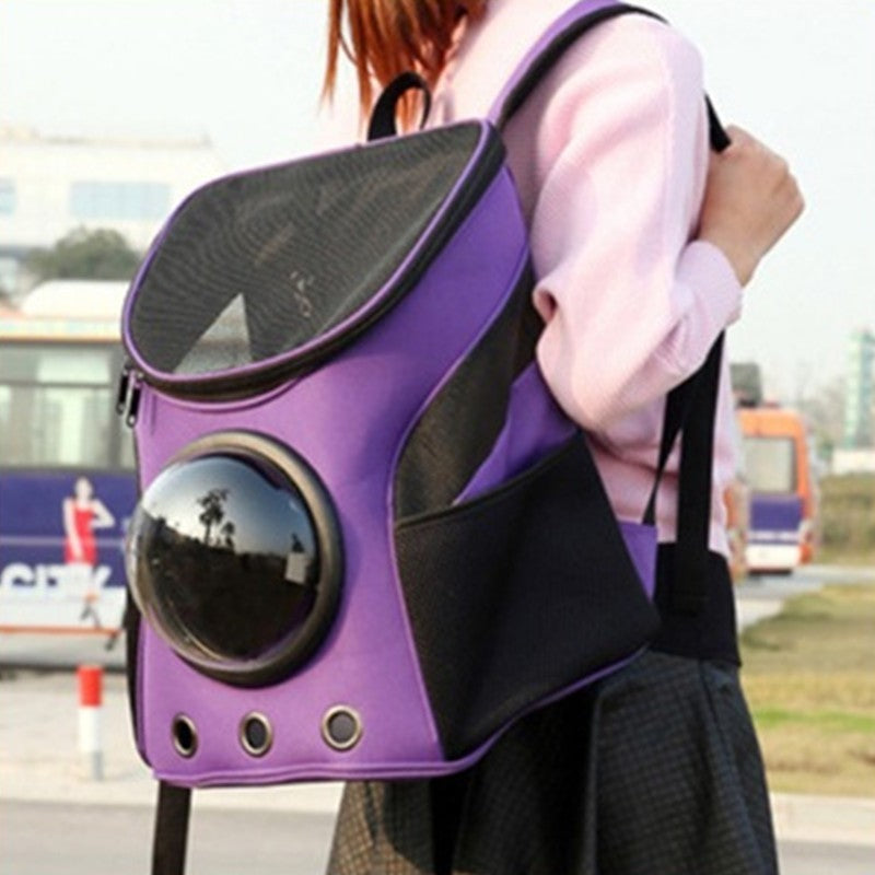 Sac à dos capsule astronaute violet pour chats et chiens, idéal pour sorties et aventures en plein air.