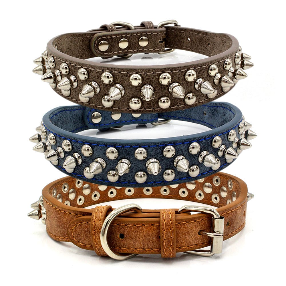 Collier pour chien Rivet en PU, style durable avec clous en métal, disponible en plusieurs couleurs et tailles.