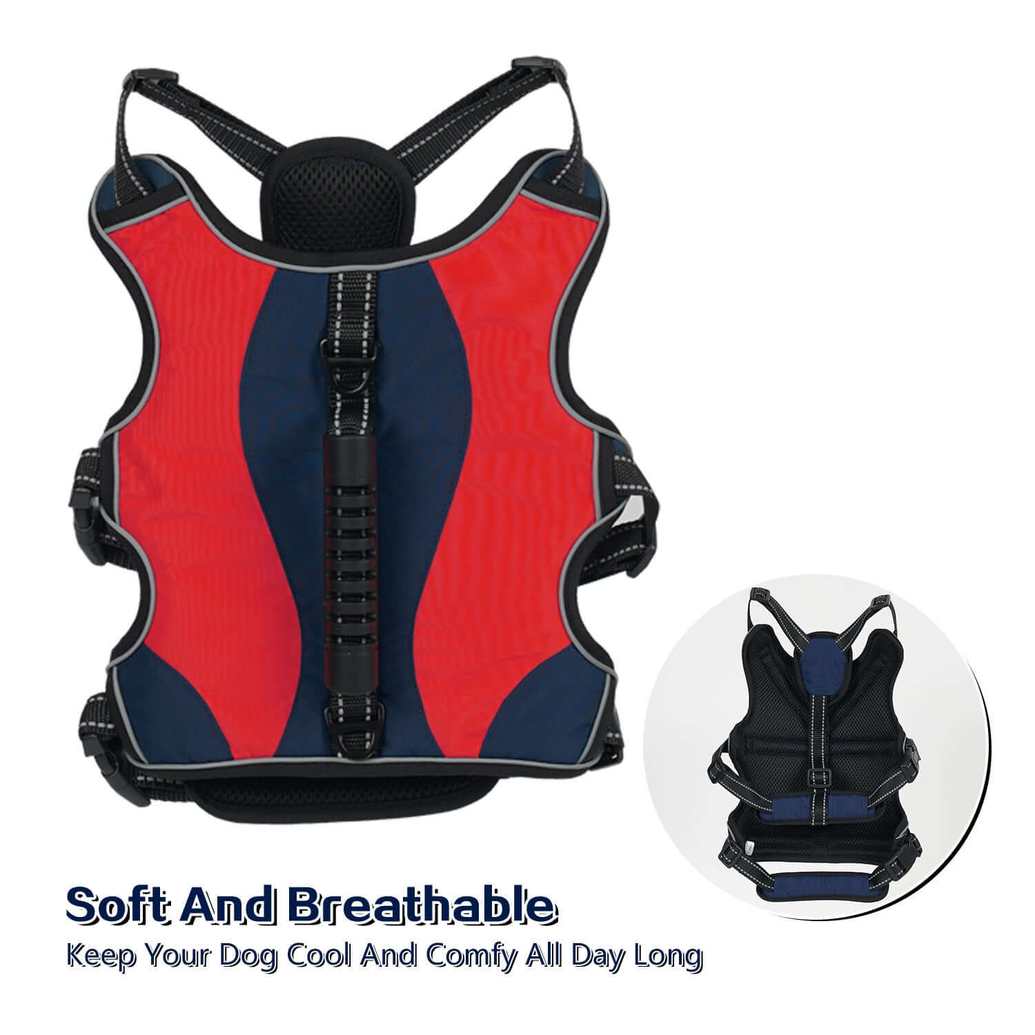 Gilet de traction rouge et noir pour grand chien, doux et respirant, conçu pour le confort et le style.