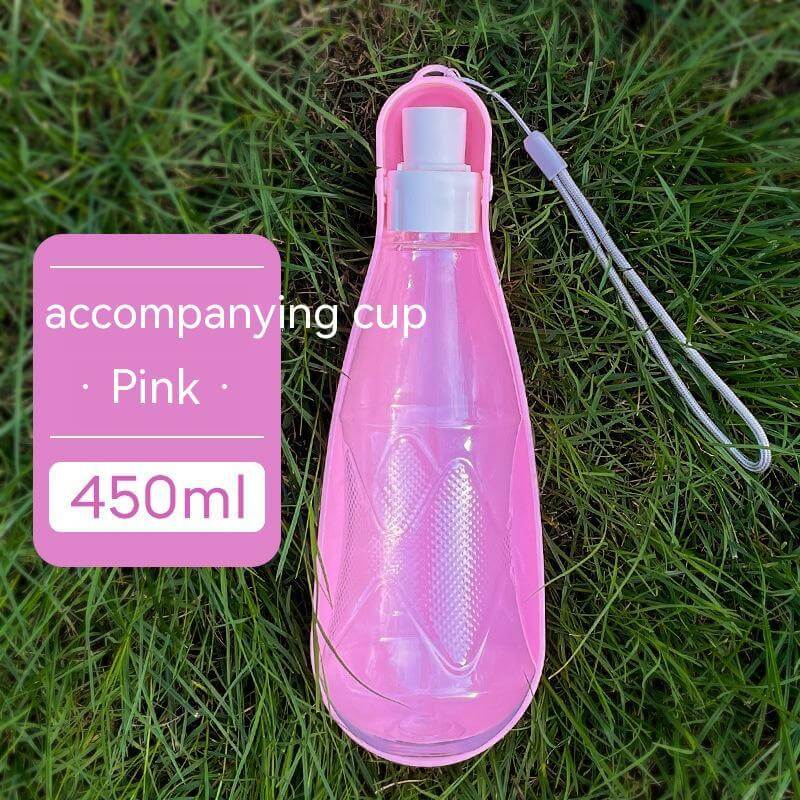 Gourde pliable rose de 450ml pour chiens, idéale pour l'hydratation lors des activités de plein air.