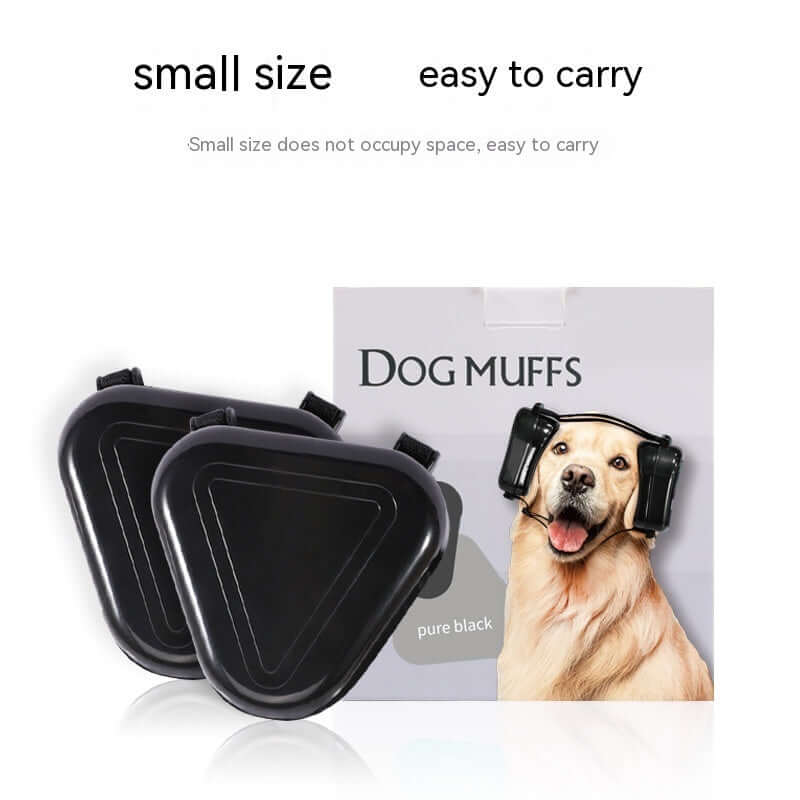 Cache-oreilles anti-bruit noirs pour chien, taille compacte, facile à transporter, protection optimale lors de la chasse.