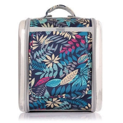Sac à dos pour chat avec design floral, parfait pour les balades et le transport d'animaux.