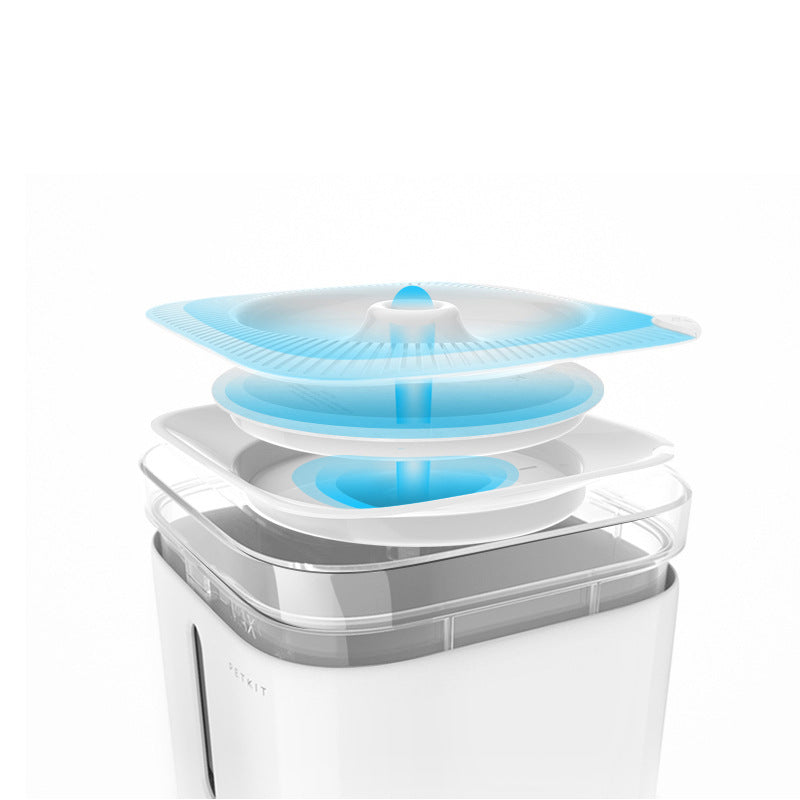 Détails de la fontaine à boire pour animaux blancs avec technologie de filtration moderne.