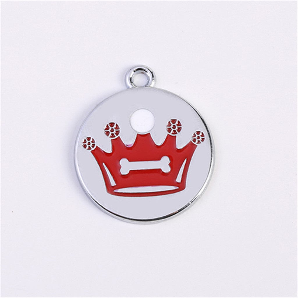 Carte d'identité pour animaux avec motif couronne rouge en alliage durable, accessoire essentiel pour animaux.