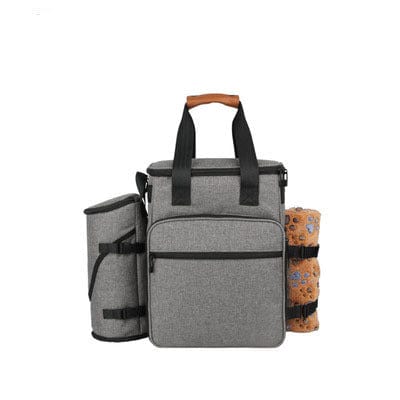 Sac de voyage pour chiens en Oxford, au design moderne, avec espace pour accessoires et alimentation.