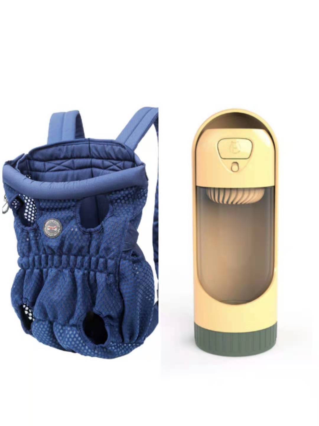 Sac à dos porte animal de compagnie respirant avec bouteille d'eau intégrée pour aventures en plein air.