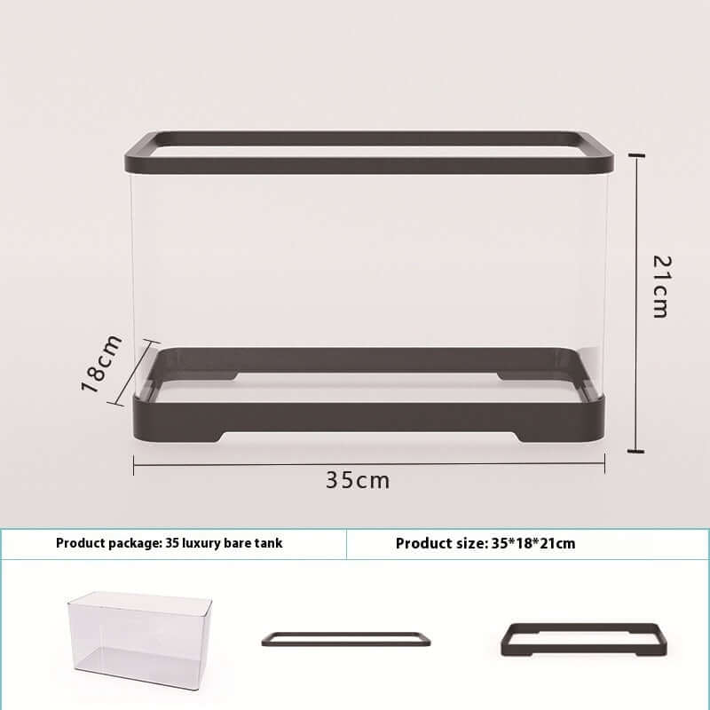 Aquarium acrylique transparent de quatrième génération, dimensions 35x18x21cm, cadre noir, habitat élégant pour poissons.
