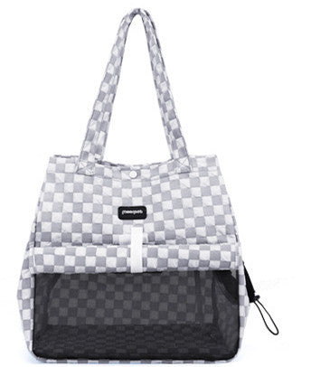 Sac à Dos Portable pour Chat en tissu à carreaux gris avec maille pour chien et chat.