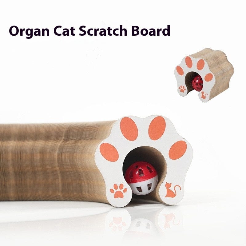 Panneau à gratter pour chat en papier corrugé avec jouet interactif, idéal pour le jeu et le grattage.