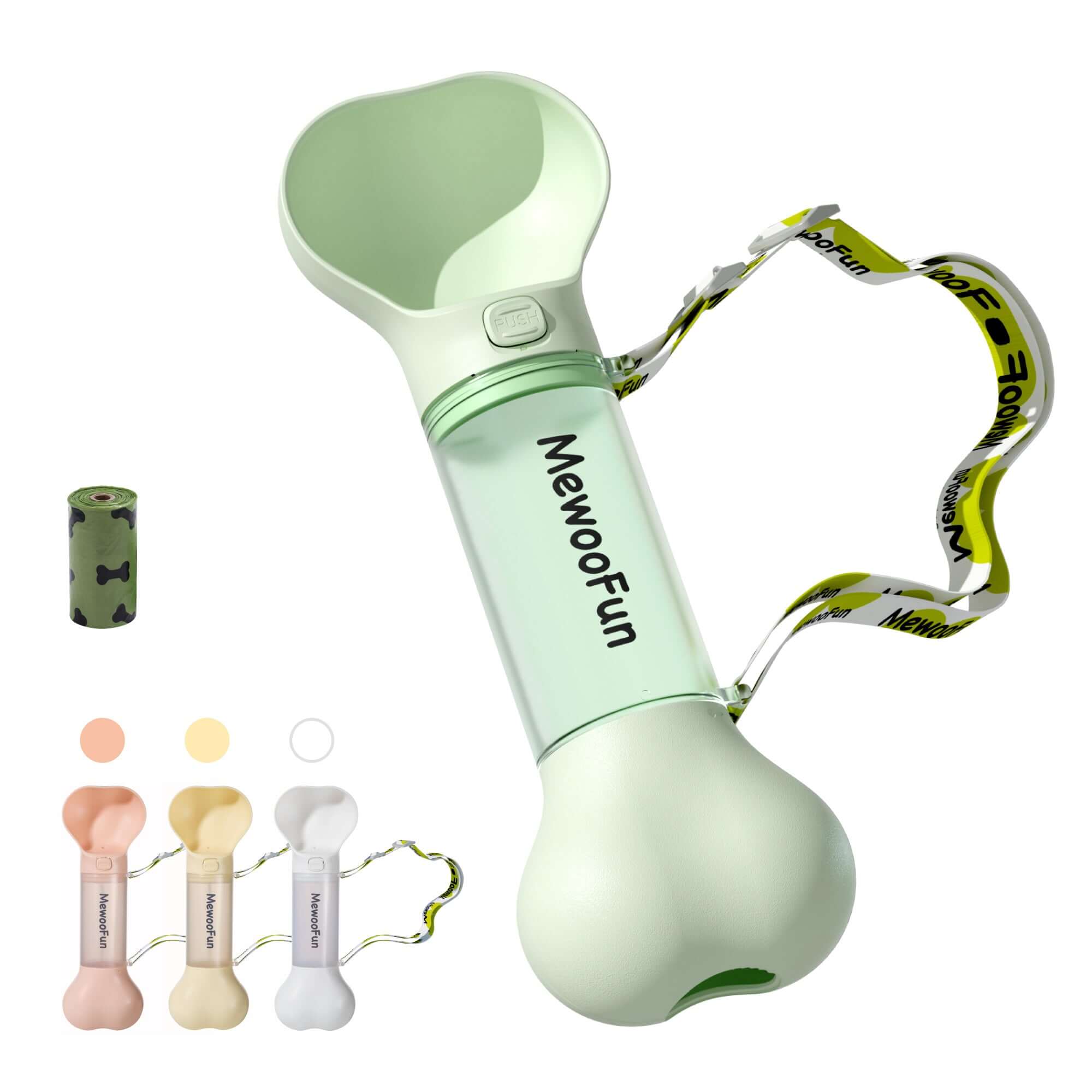 Mewoofun 2 en 1 bouteille d'eau pour chien en forme d'os avec sac à crottes, pratique et écologique.