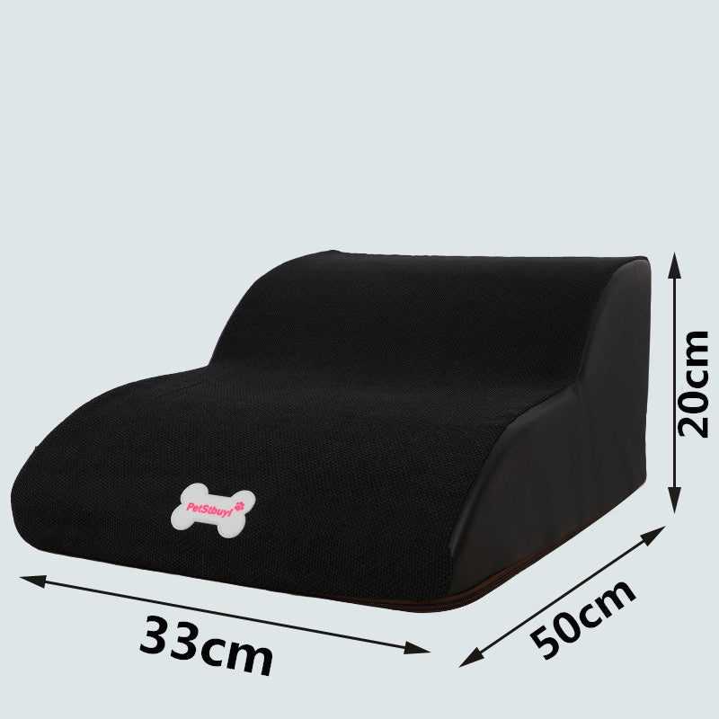 Échelle de montée pour chiens en peluche, noire, dimensions 33cm x 50cm x 20cm, accessible et confortable pour animaux.
