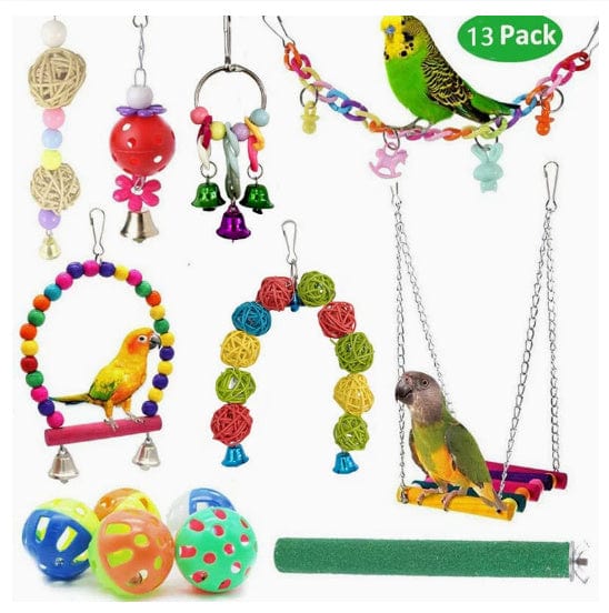 Jouet combiné pour perroquet - Set de 10 pièces en bois