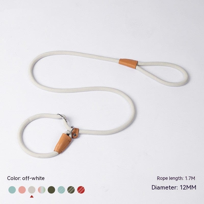 Laisse en nylon tressé P-Chain pour chiens, longueur 1.7M, couleur blanc cassé, diamètre 12MM.